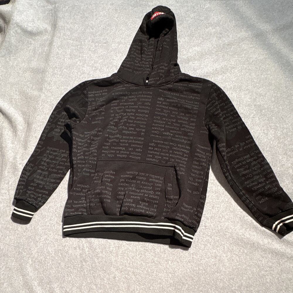 Encrypted Boys Black Pullover Hoodie Savage All-Over Print Fleece Pockets 14/16